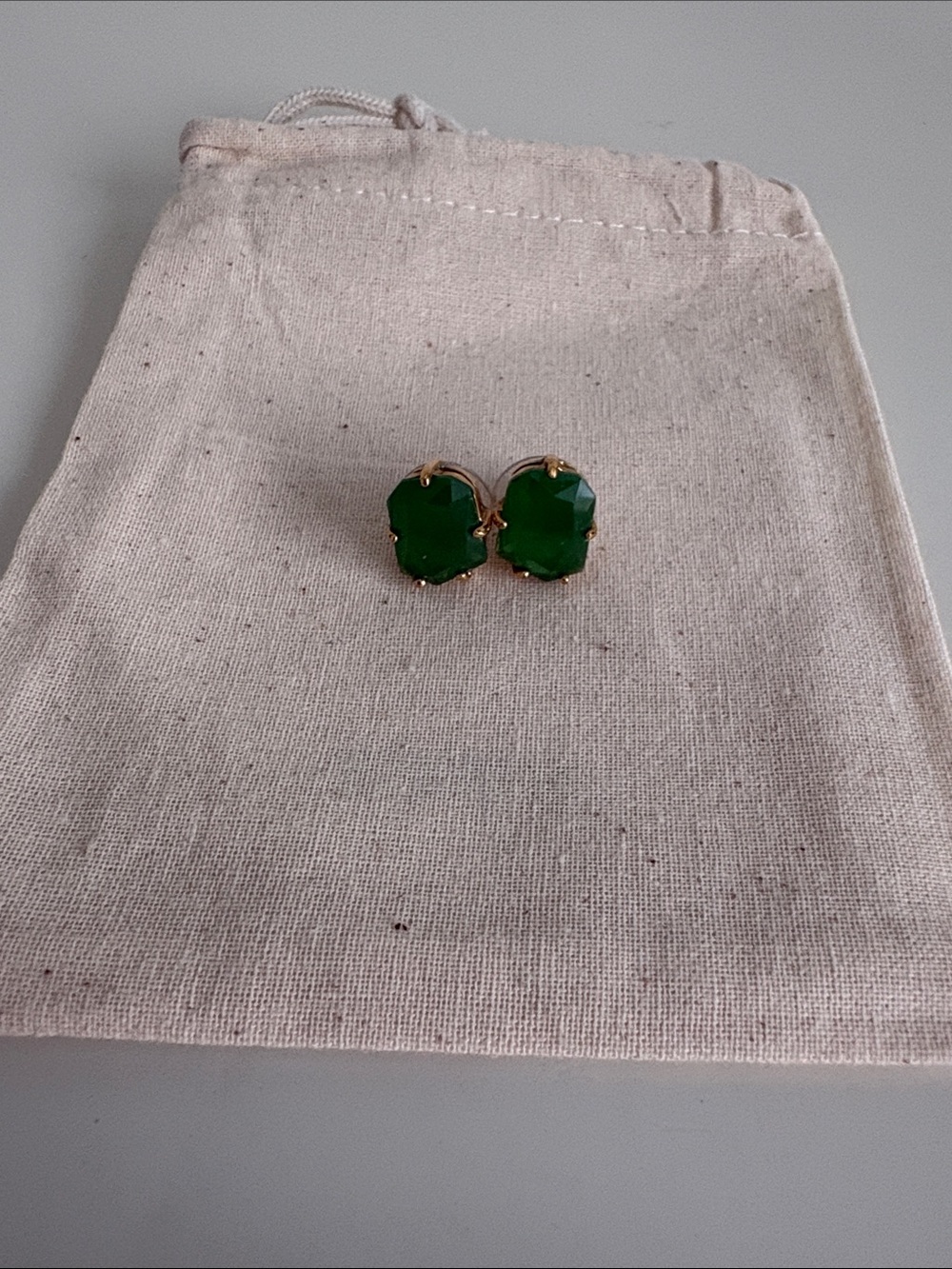 Kate Spade Rectangular Shaped Green Gem Gold-Toned Stud Earrings